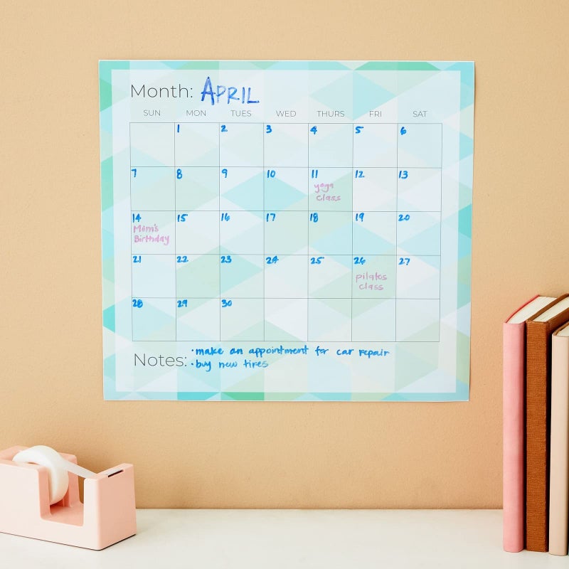 Paper Junkie 6-Pack Undated Monthly Adhesive Peel and Stick Calendar, Dry Erase Reusable Calendar for Wall, Home Office Schedule Reminders, Memo Notes, 3 Assorted Colors (13.75x12.8 in) - Image 2